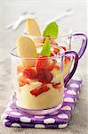 Verrine of vanilla cream, strawberries and a tuile