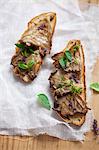 Open sandwich with grilled oyster mushrooms, thyme and oregano