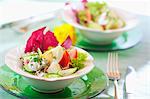 Egg salad with cucumber, tomatoes, chives and radicchio