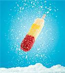 A fruit ice lolly with snow