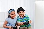 Children playing video game
