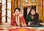 Children making rangoli on Diwali