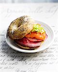 Roast beef and cheddar bagel sandwich