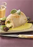 Rolled chicken breast stuffed with mozzarella and sage,sauteed morels and yellow wine sauce