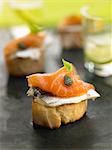 Anchovy,smoked salmon and caper crostini