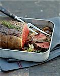 Roast beef with onions and thyme