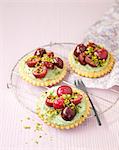 Pistachio cream and cherry tarlets