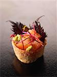 Salmon,shiso and beetroot sprout appetizer