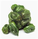 String bag of green peppers