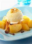 Spicy sauteed apples with a scoop of vanilla ice cream
