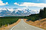 Road to Aoraki Mount Cook in Aoraki Mount Cook National Park, UNESCO World Heritage Site, South Island, New Zealand, Pacific