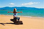 Woman on the beach at Tata Beach, Golden Bay, Tasman Region, South Island, New Zealand, Pacific