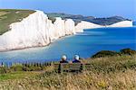 The chalk cliffs of the Seven Sisters from the South Downs Way, South Downs National Park, East Sussex, England, United Kingdom, Europe