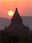 View over the temples of Bagan at sunset, from Shwesandaw Paya, Bagan, Myanmar (Burma), Southeast Asia