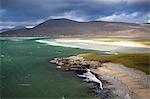 View across the beach at Seilebost towards Luskentyre and the hills of North Harris, Seilebost, Isle of Harris, Outer Hebrides, Scotland, United Kingdom, Europe