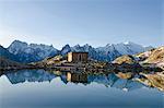 Lac Blanc, Mont Blanc and Aiguilles de Chamonix, Chamonix, Haute-Savoie, French Alps, France, Europe