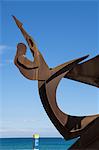 Athletic metal sculpture by Alfredo Lanz on the promenade at Barceloneta, Barcelona, Catalunya, Spain, Europe