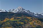 Mount Sneffels at first light with a dusting of snow in the fall, Uncompahgre National Forest, Colorado, United States of America, North America