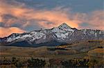Wilson Peak at dawn with a dusting of snow in the fall, Uncompahgre National Forest, Colorado, United States of America, North America