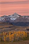 Wilson Peak at dawn with a dusting of snow in the fall, Uncompahgre National Forest, Colorado, United States of America, North America