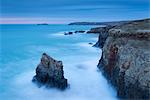 Godrevy lighthouse from Gwithian Towans at dusk, Cornwall, England, United Kingdom, Europe