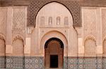 The inner courtyard of the Ben Youssef Medersa, the largest Medersa in Morocco, originally a religious school founded under Abou el Hassan. UNESCO World Heritage Site, Marrakech, Morocco, North Africa, Africa