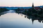 The town of Karlstadt in the Main valley in the morning, Franconia, Bavaria, Germany, Europe