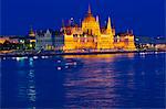 Parliament near the River Danube at night, Budapest, Hungary, Europe