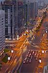 Rashid Bin Saeed Al Maktoum Street at dusk, Abu Dhabi, United Arab Emirates, Middle East