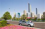 Contemporary architecture along the Corniche, Abu Dhabi, United Arab Emirates, Middle East