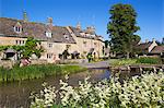 Cotswold cottages on the River Eye, Lower Slaughter, Gloucestershire, Cotswolds, England, United Kingdom, Europe