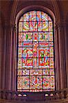 The famous stained glass window of the Crucifixion of Christ in Poitiers cathedral, Vienne, Poitou-Charentes, France, Europe