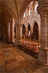 Looking down an aisle in the church of Notre Dame, Saint Pere, Yonne, Burgundy, France, Europe