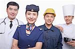 Portrait of Doctor, Air Stewardess, Construction Worker, and Chef- Studio Shot