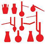 Chemistry lab glasses red silhouettes collection isolated on white