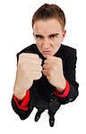 Upset businessman showing his fists, ready to fight