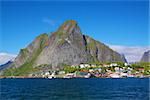 Picturesque town of Reine by the fjord on Lofoten islands in Norway during summer