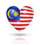 Love Malaysia symbol. 3D heart flag icon isolated on white with clipping path