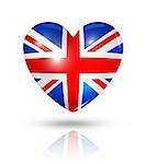 Love United Kingdom symbol. 3D heart flag icon isolated on white with clipping path
