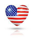 Love USA symbol. 3D heart flag icon isolated on white with clipping path
