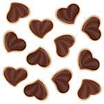Heart shaped chocolate cookies. Isolated on white background