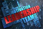 Leadership - Wordcloud Concept. The Word in Red Color, Surrounded by a Cloud of Blue Words.