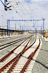 Railway with electric posts and platforms vertical