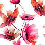 Watercolor illustration with beautiful flowers, seamless wallpaper