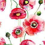 Stylized Poppy flowers illustration, seamless wallpaper