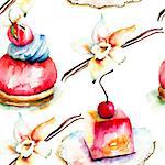 Watercolor illustration of cake, seamless pattern