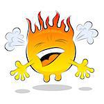 Cartoon red-hot metal droplet with fire. humor