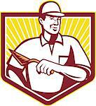 Illustration of a tiler plasterer mason masonry construction worker wth trowel set inside crest shield done in retro style.