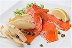 Smoked Salmon with Capers Lemon Salad and Bread Closeup