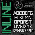 Handmade retro font. Inline type. Grunge textures placed in separate layers. Vector illustration.